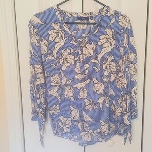 Apt.9 Blue Floral 3/4 Sleeve Shirt